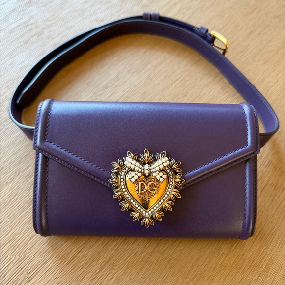 Dolce & Gabbana Handbags - Dolce & Gabbana Purple Belt Bag with Gold Heart Accent